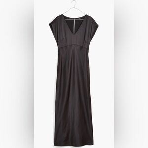 Madewell V-Neck Black Satin Midi Dress Size 8
